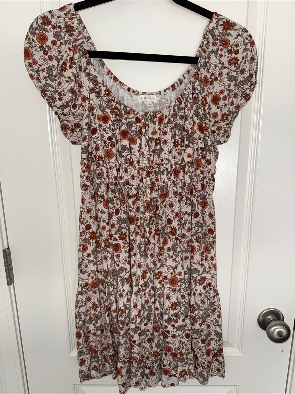 Ultra Flirt Cream Dress with Rust Floral Print